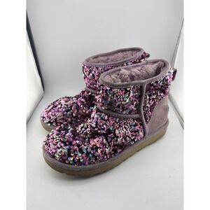 UGG Classic Mini Iridescent Sequin Pink Purple Boots Size 7 1016555